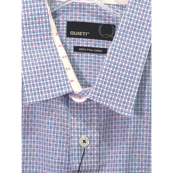 NWT Quieti Men's Large Shirt Blue & Purple Checkered Pattern 100% Fine Cotton - Picture 3 of 12